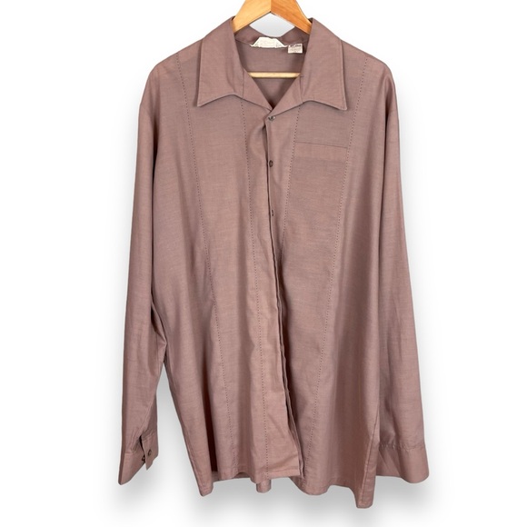Vintage Shirt Men‎ Embroidery 2X Tall Long Sleeve Mauve Button-Up Pointed Collar - Picture 1 of 11